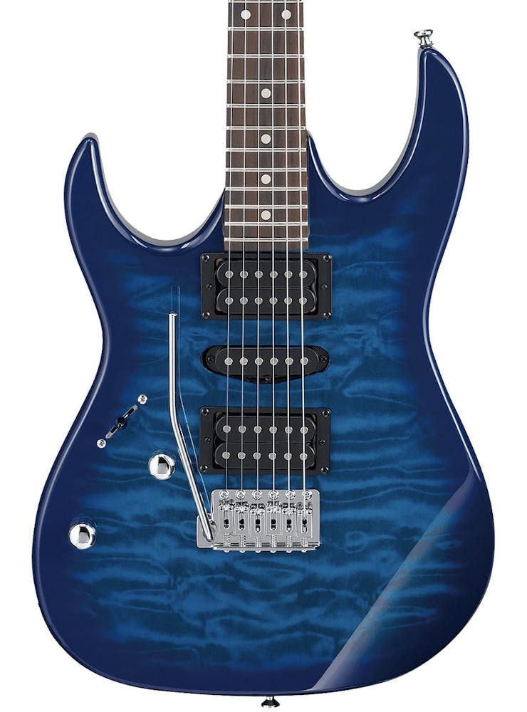 Ibanez GIO Series GRX70QAL Left Handed Electric Guitar in Transparent Blue Burst