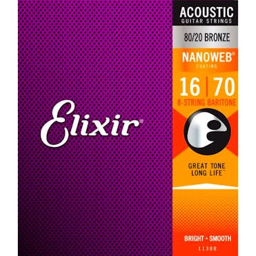 Elixir Nanoweb 16-70 8-String Baritone Bronze 80/20 Acoustic Guitar Strings