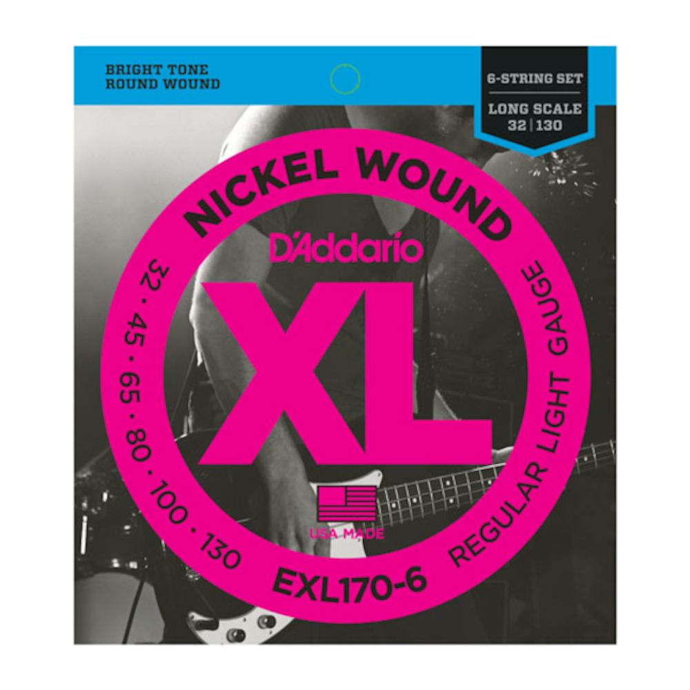 D'Addario EXL170-6 Light Long Scale Nickel Wound 6-String Bass Guitar Strings, 32-130