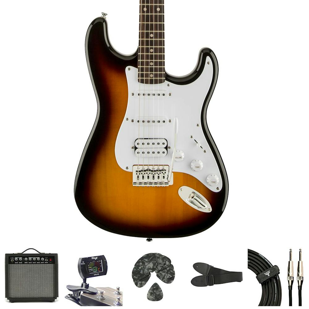 Squier Bullet Stratocaster HSS Sunburst Electric Guitar Starter Pack with Amp & Accessories
