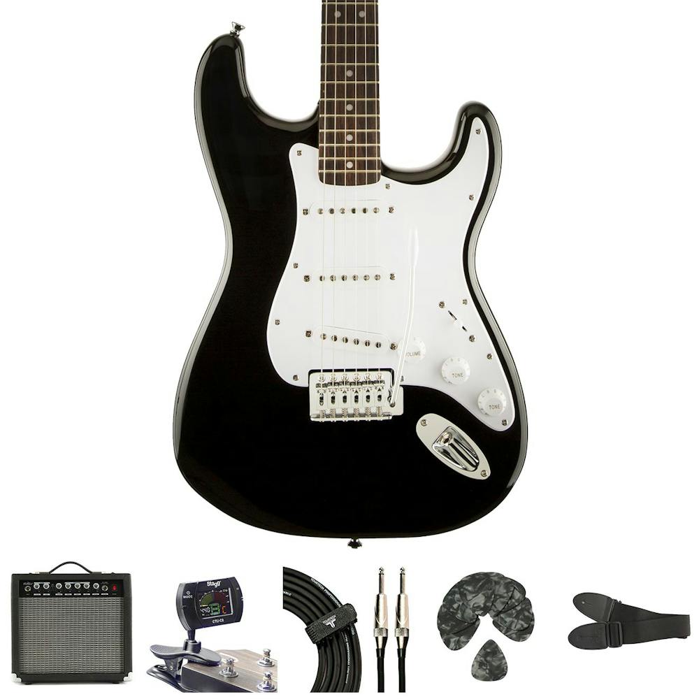 Squier Bullet Stratocaster Black Electric Guitar Starter Pack with Amp & Accessories