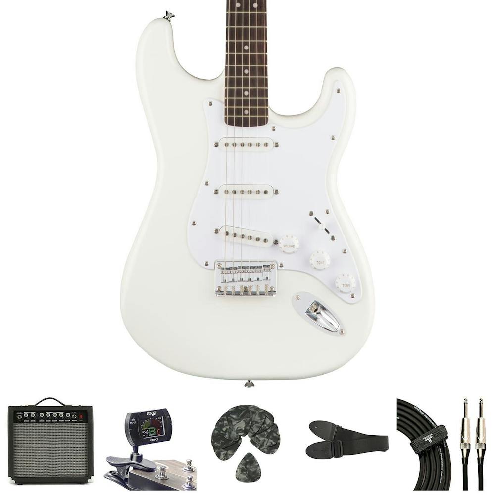 Squier Bullet Stratocaster HT in Arctic White Starter Pack with Amp & Accessories
