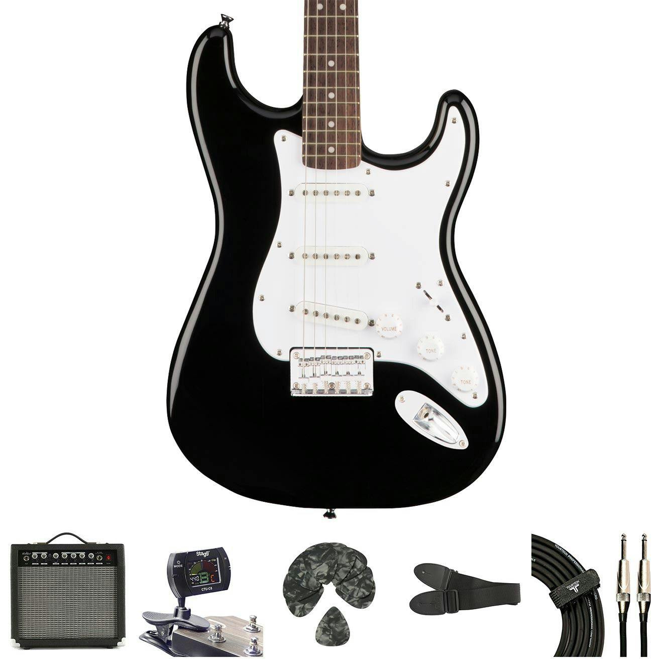Squier Bullet Stratocaster HT in Black Starter Pack with Amp & Accessories