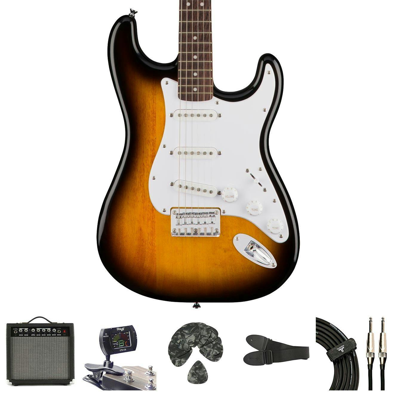 Squier Bullet Stratocaster HT in Sunburst Starter Pack with Amp & Accessories
