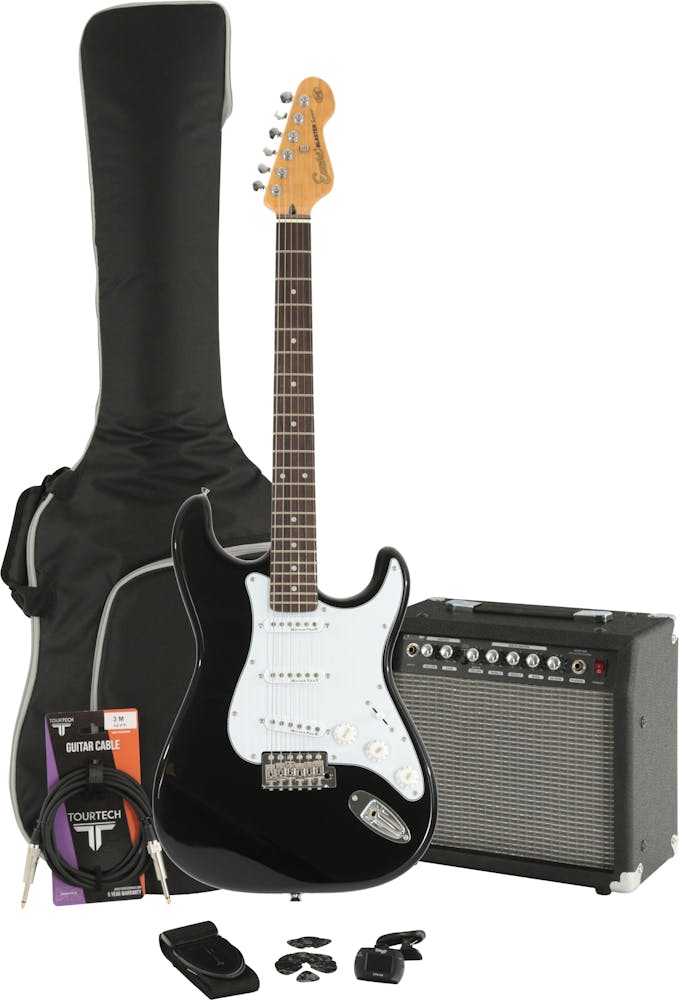 Encore E6 Electric Guitar in Gloss Black Starter Pack with 15W Amp & Accessories