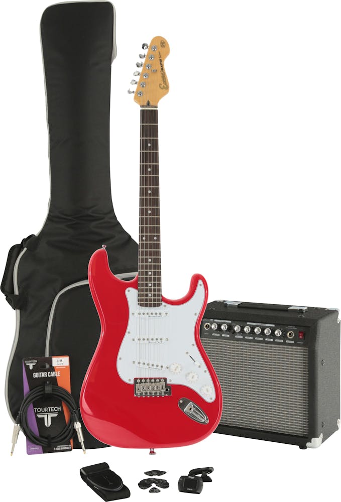 Encore E6 Electric Guitar in Gloss Red Starter Pack with 15W Amp & Accessories