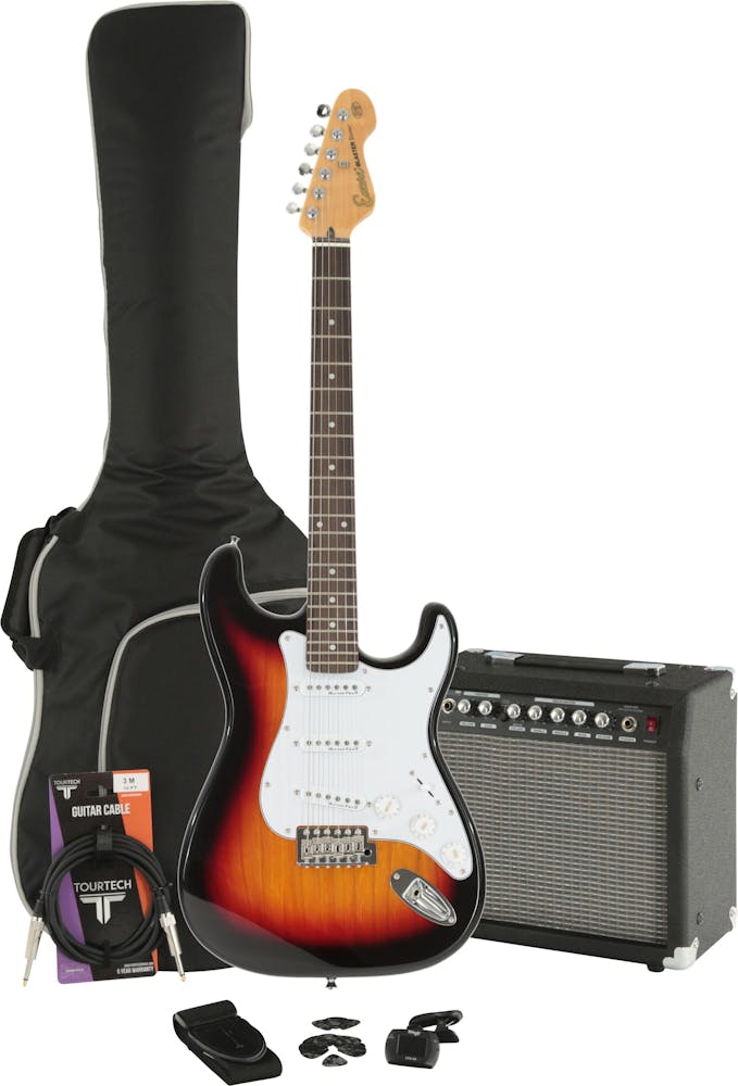Encore E6 Electric Guitar in 3 Tone Sunburst Starter Pack with 15W Amp & Accessories