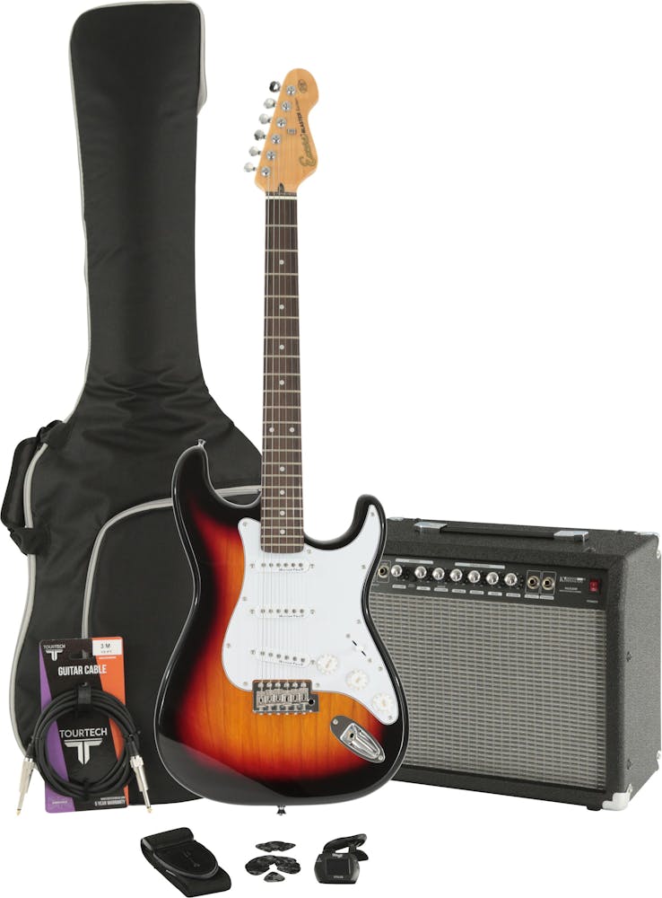 Encore E6 Electric Guitar in 3 Tone Sunburst Starter Pack with 30W Amp & Accessories