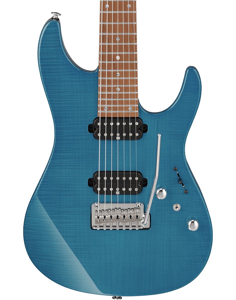 Ibanez MM7-TAB Martin Miller Signature 7-String Electric Guitar in Transparent Aqua Blue
