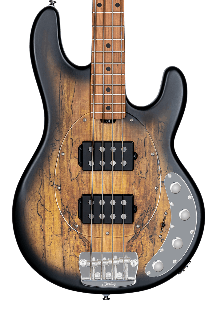 Sterling By Music Man Stingray Ray34HH 4-String Bass Spalted Maple Top in Natural Burst Satin