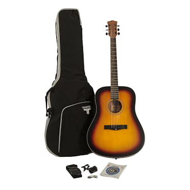 EastCoast D1 Satin Dark Sunburst Dreadnought Acoustic Guitar Starter Pack with Accessories