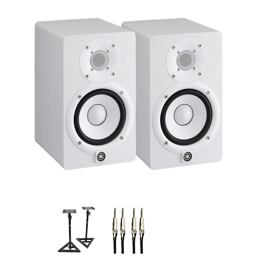 Yamaha HS5 Active Studio Monitor Bundle in White With Speaker Stands