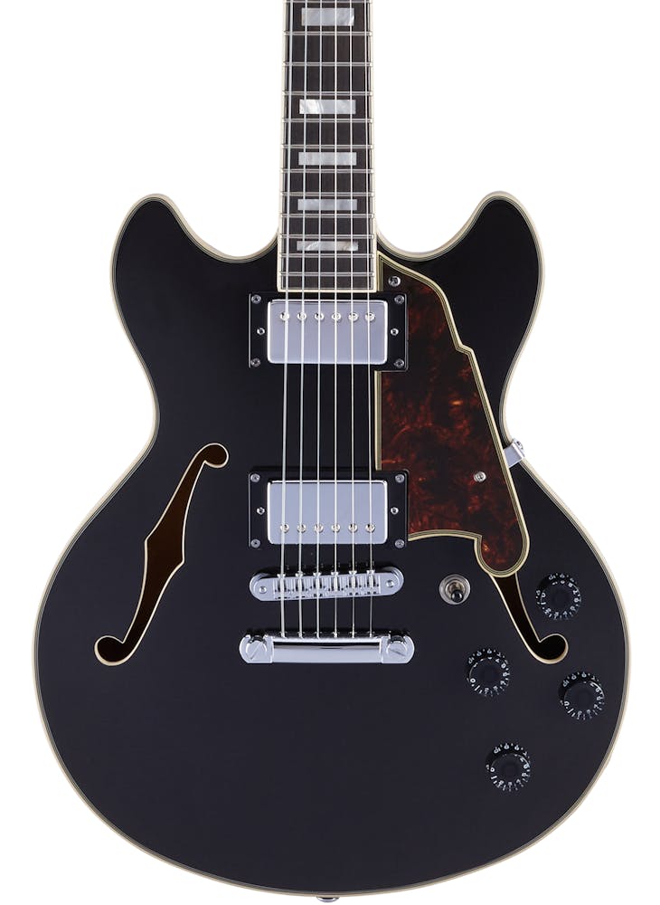 D'Angelico Premier Mini DC Semi-Hollow Electric Guitar in Black Flake