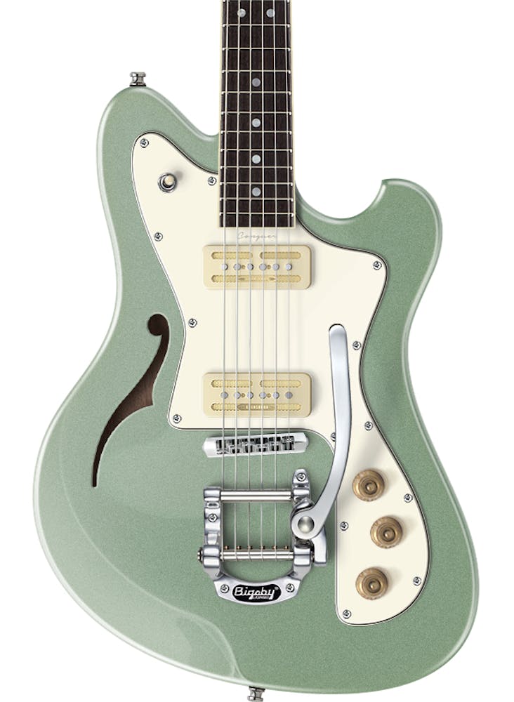 Baum Conquer 59 Semi-Hollow Electric Guitar in Silver Jade Green