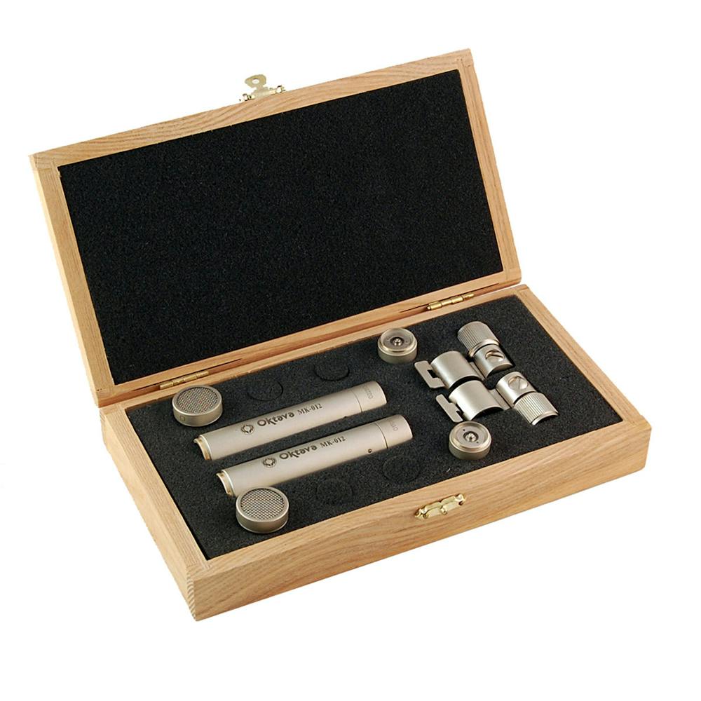 OKTAVA MK-012-01 stereo pair condenser microphone in Silver with Wooden Box (One capsule per Mic)