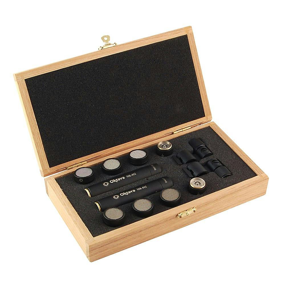 OKTAVA MK-012 stereo pair condenser microphone in Black with Wooden Box (Three capsules per Mic)