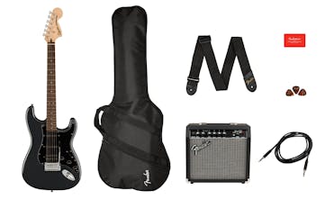 Squier Affinity Stratocaster HSS Pack in Charcoal Frost Metallic with Frontman 15G Amp