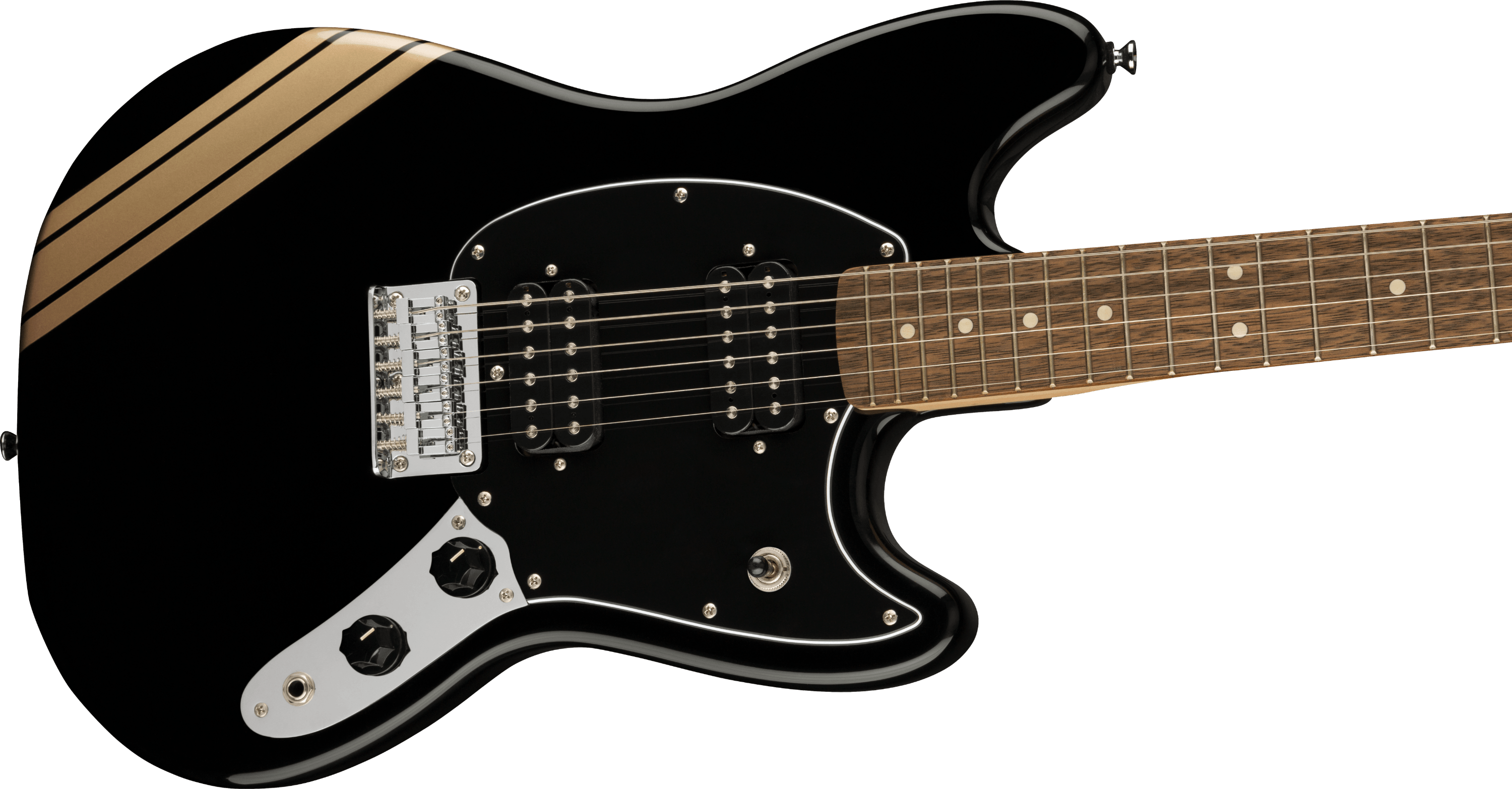 B Stock Squier FSR Bullet Competition Mustang HH Electric Guitar in Black with Shoreline Gold