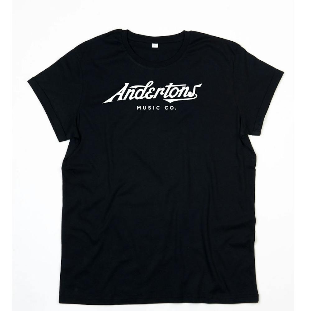 Andertons Classic Script Logo Rolled-Sleeve T-Shirt in Black