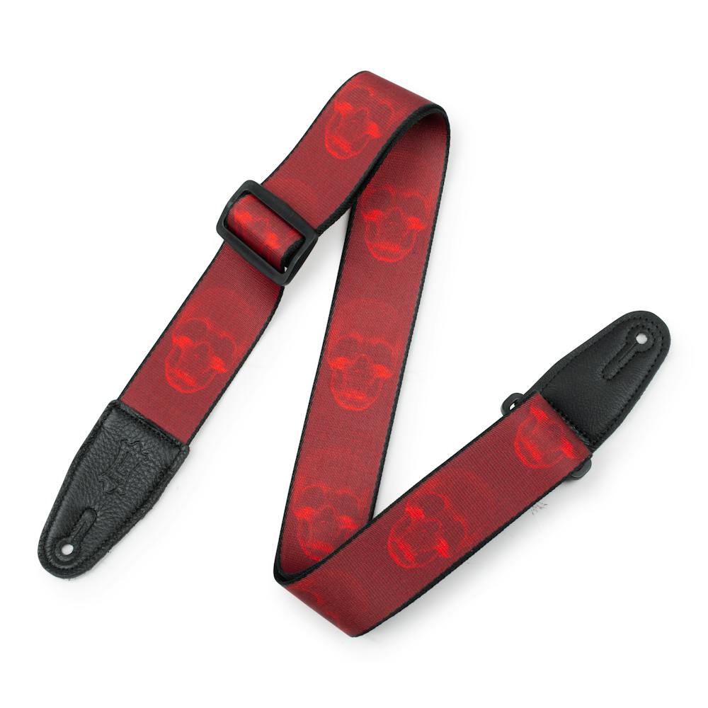 Levy Prints Polyester Guitar Strap in Dark Red & Red Skull