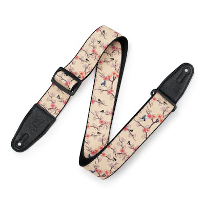 Levy Prints Polyester Guitar Strap in Cherry Trees Birds