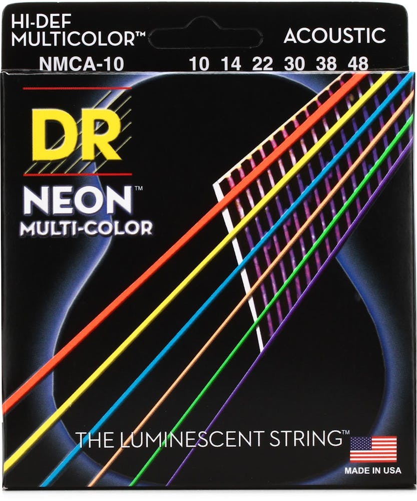 DR Strings NMCA-10 Hi-Def Neon Multicolor Coated Acoustic Guitar Strings Extra Light 10-48