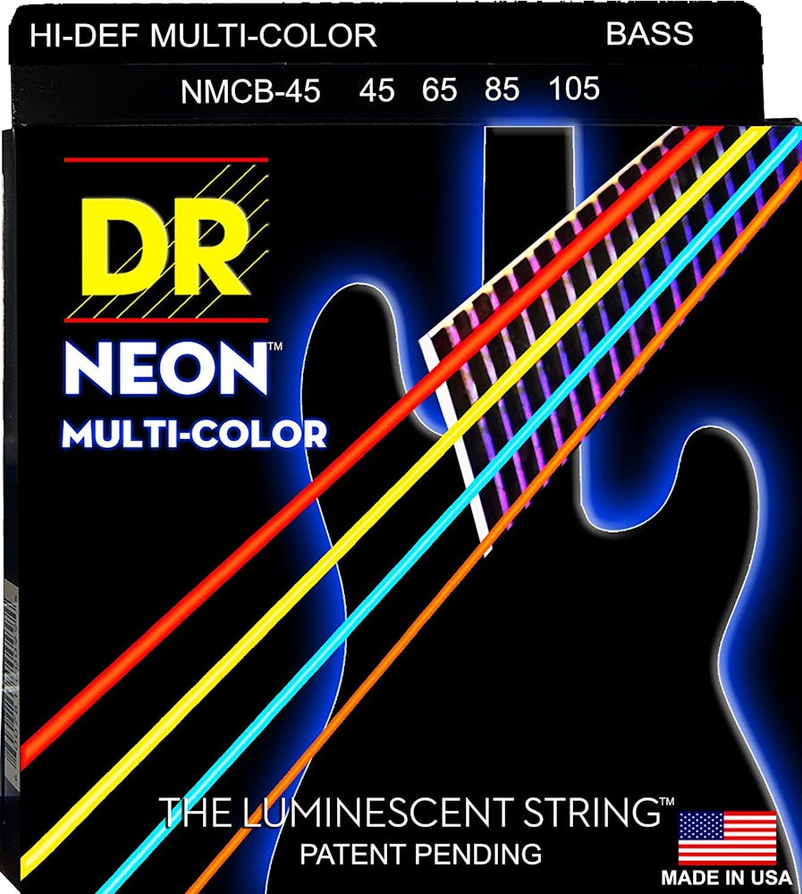 DR Strings NMCB-45 Hi-Def Neon Multicolor Coated Bass Strings Medium 45-105