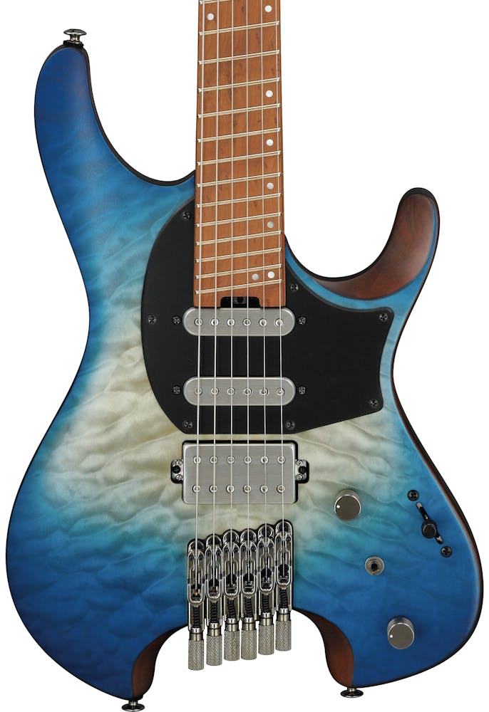 Ibanez QX54QM-BSM Q Series Headless Electric Guitar HSS in Blue Sphere Burst Matte with Slanted Frets