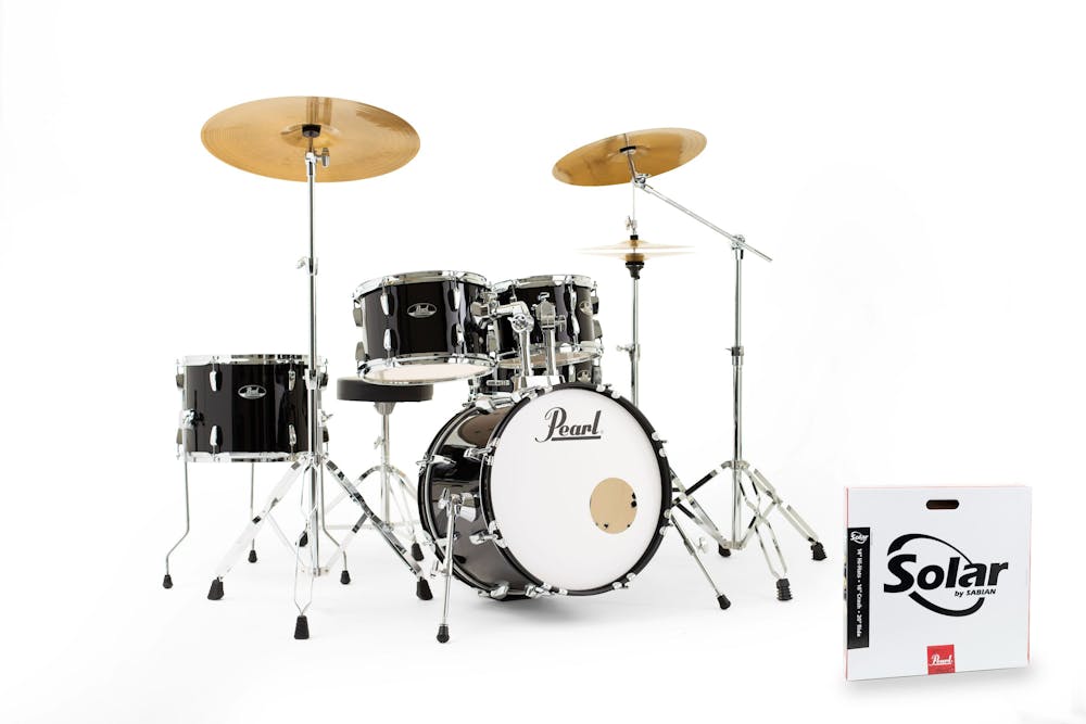 Pearl Roadshow 5 piece kit (10 x 7 Tom. 12 x 8 Tom, 14x 10 Floor tom, 18 x 12 Bass drum, 13 x 5 Snare) in Jet Black