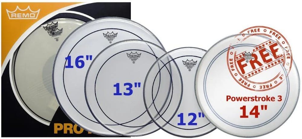 Remo ProPack Pinstripe Clear Heads - 12", 13", 16", and 14" Powerstroke Coated