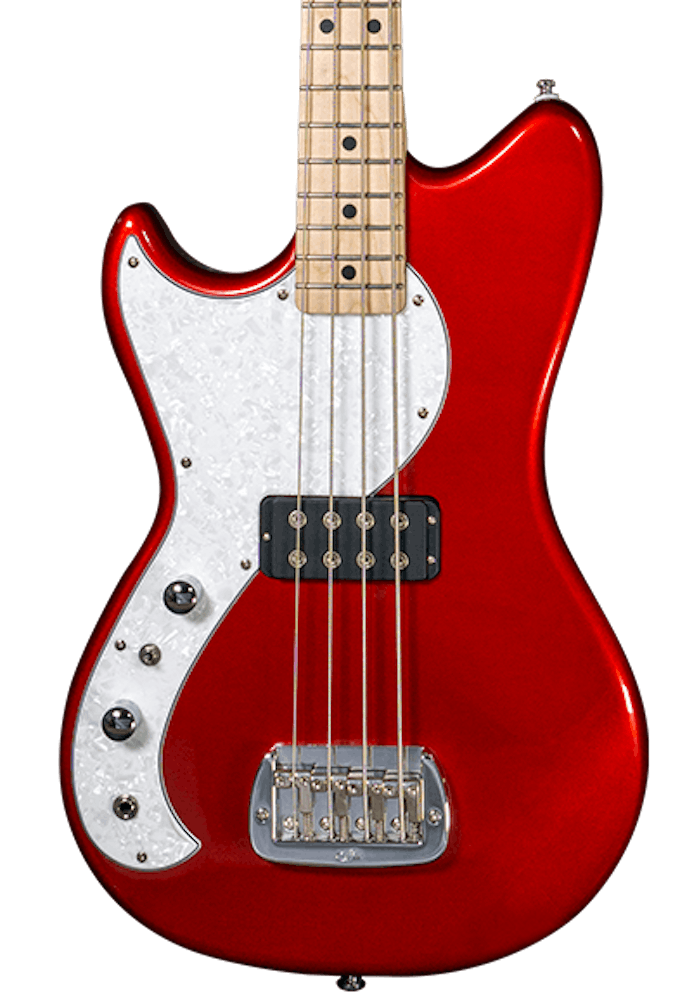 G&L Tribute Fallout Short-Scale Left-Handed Bass Guitar in Candy Apple Red