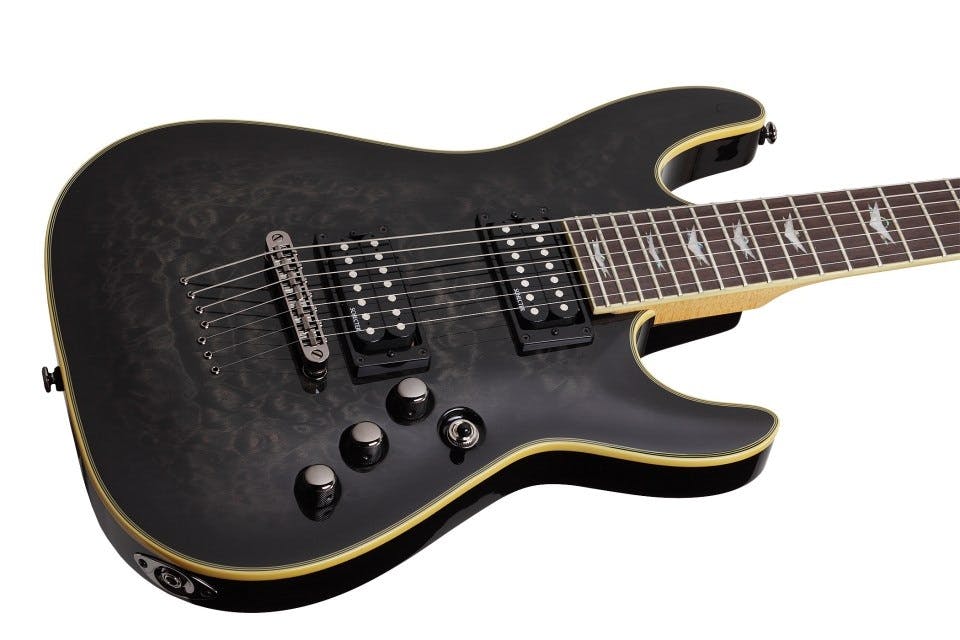 Schecter Omen Extreme 7 Electric Guitar in See-Thru Black