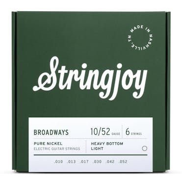 Stringjoy Broadways Heavy Bottom Light 10-52 Pure Nickel Electric Guitar Strings
