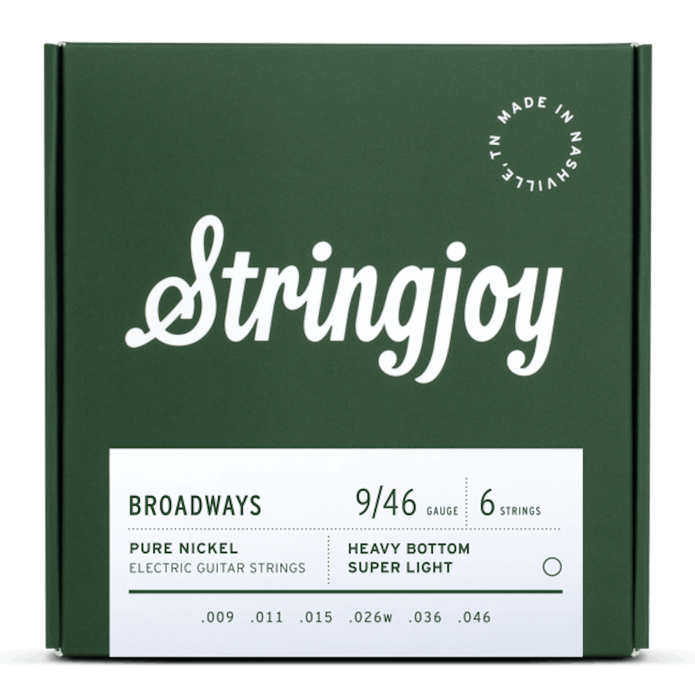 Stringjoy Broadway Heavy Bottom Super Light 9-46 Pure Nickel Electric Guitar Strings