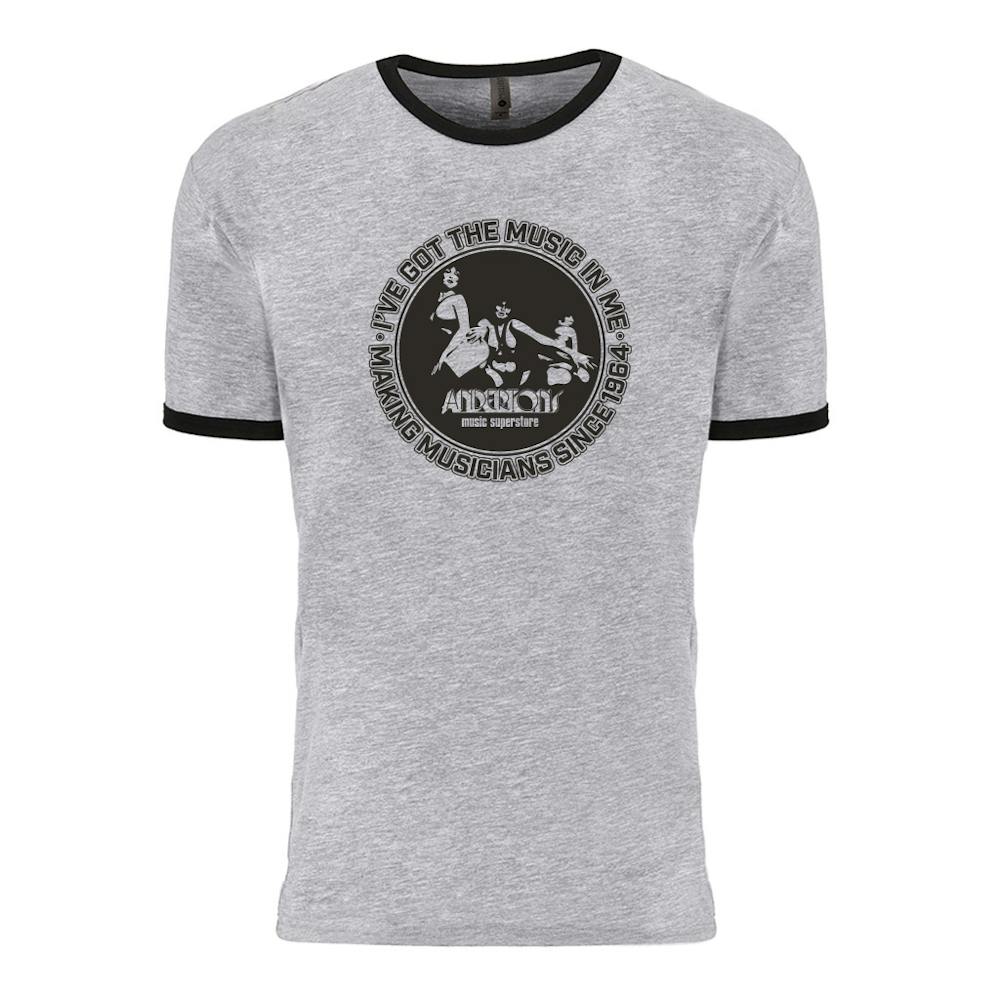 Andertons Original '70s Logo Ringer T-Shirt in Heather Grey and Black