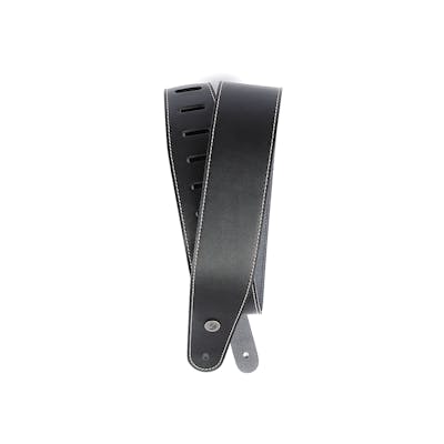 D'Addario Deluxe Leather Guitar Strap in Black with Contrasting Stitch