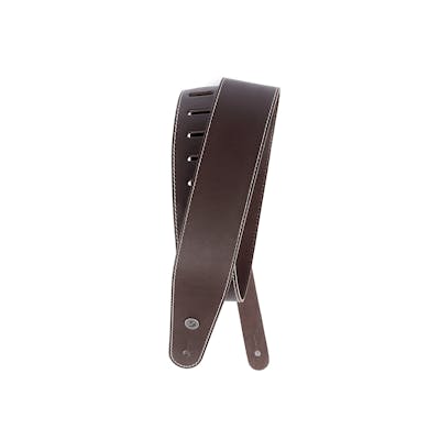 D'Addario Deluxe Leather Guitar Strap in Brown with Contrasting Stitch