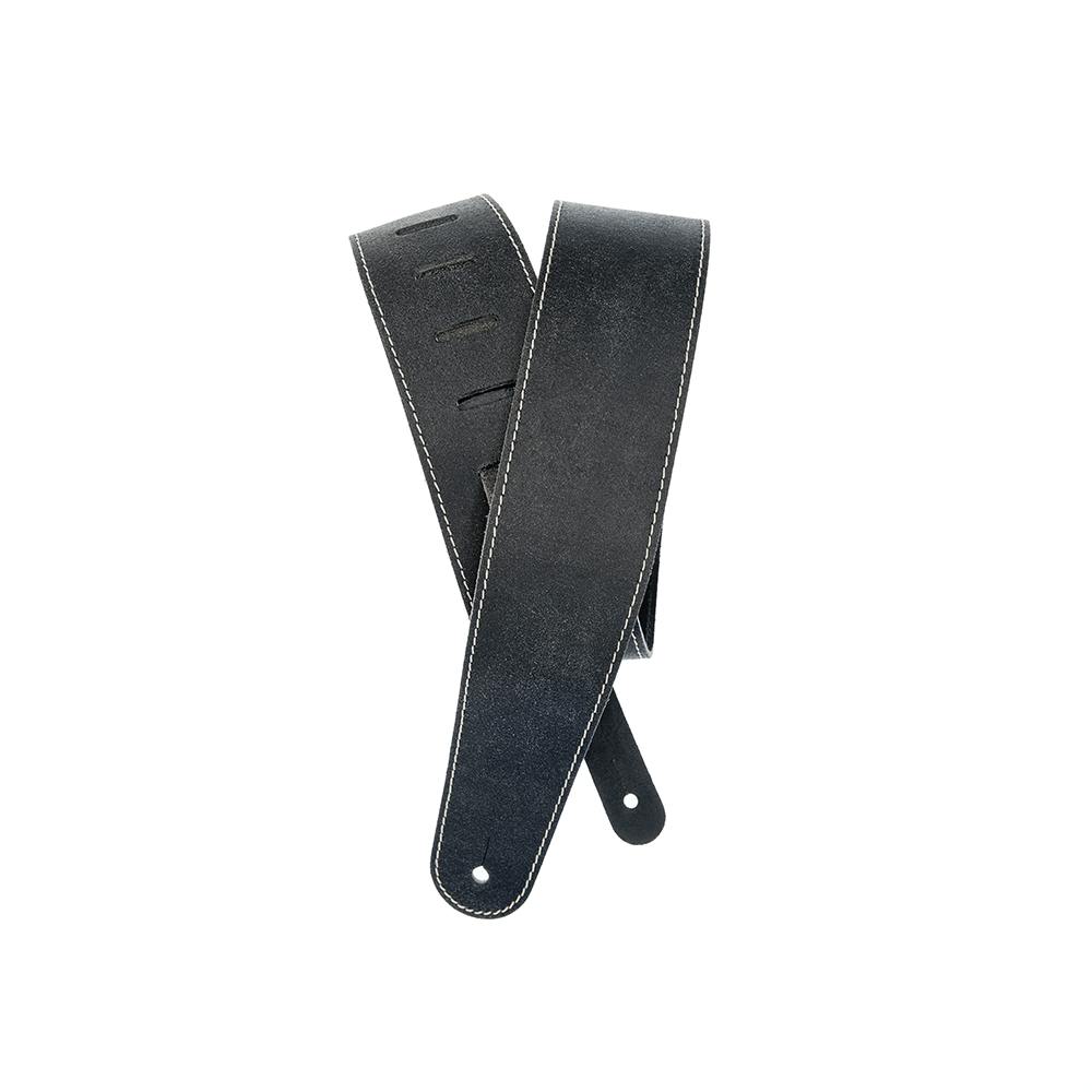 D'Addario Stonewashed Leather Strap in Black with Contrasting Stitch