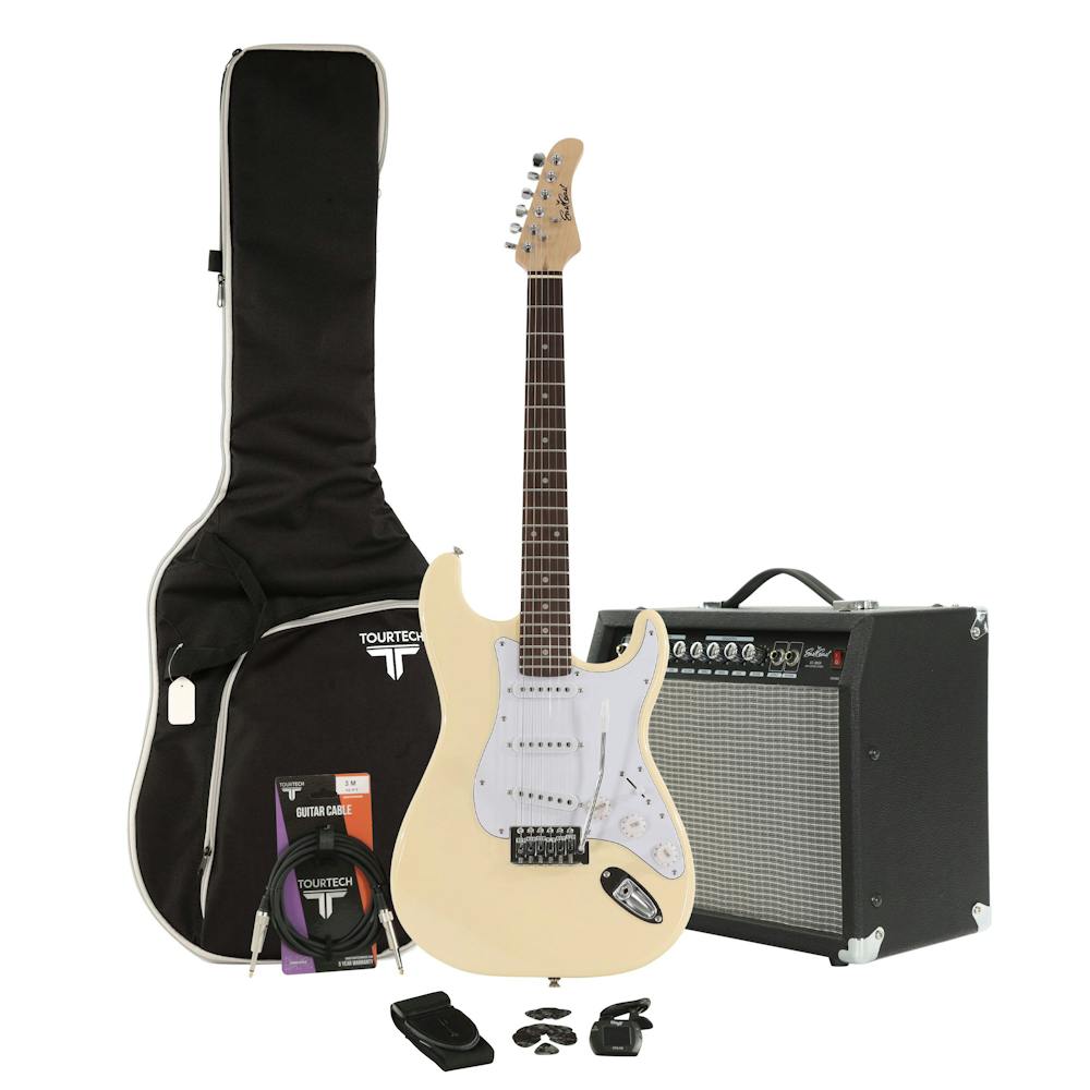 EastCoast ST1 Vintage White Electric Guitar Starter Pack with 30W Amp and Accessories
