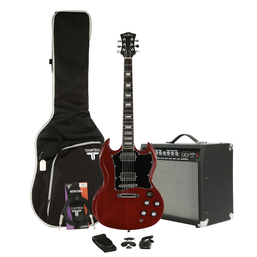 EastCoast GS1 Cherry Electric Guitar Starter Pack with 30W Amp & Accessories