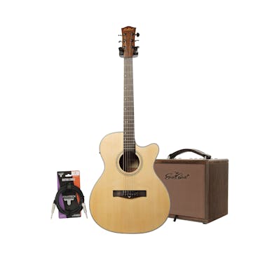 EastCoast G1CE Grand Auditorium Cutaway Natural Electro Acoustic Guitar Starter Pack with 25W Amp