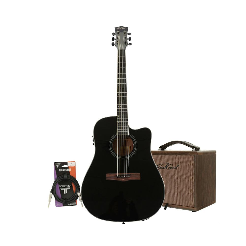 Eastcoast D1CE Black Dreadnought Electro Acoustic Guitar Starter Pack with 25W Amp