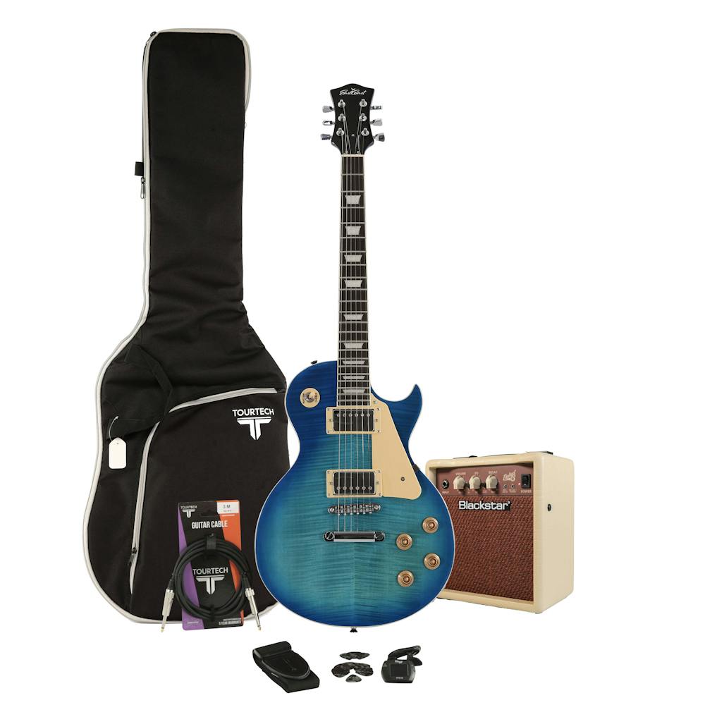 EastCoast L1 Blue Burst Electric Guitar Starter Pack with 10W Amp & Accessories