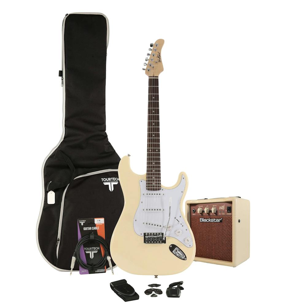 EastCoast ST1 Vintage White Electric Guitar Starter Pack with 10W Amp and Accessories