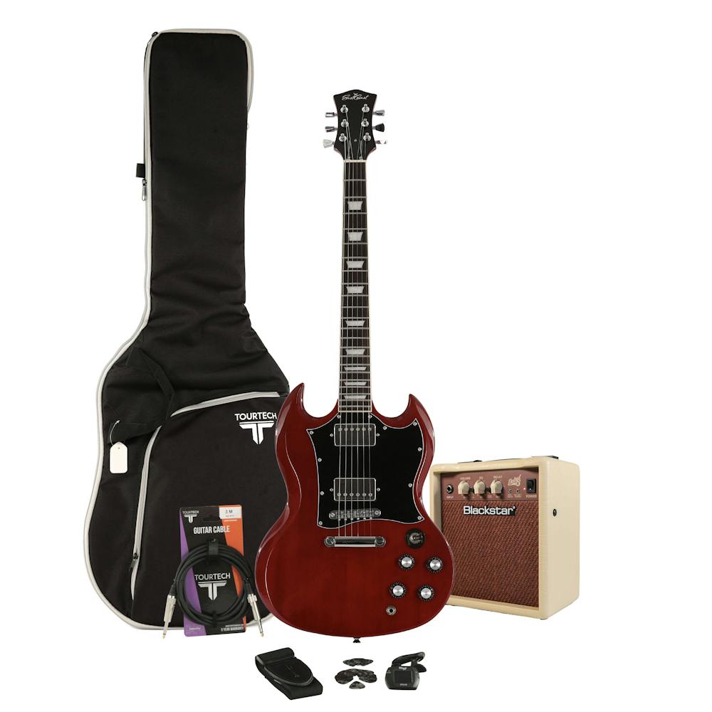EastCoast GS1 Cherry Electric Guitar Starter Pack with 10W Amp & Accessories
