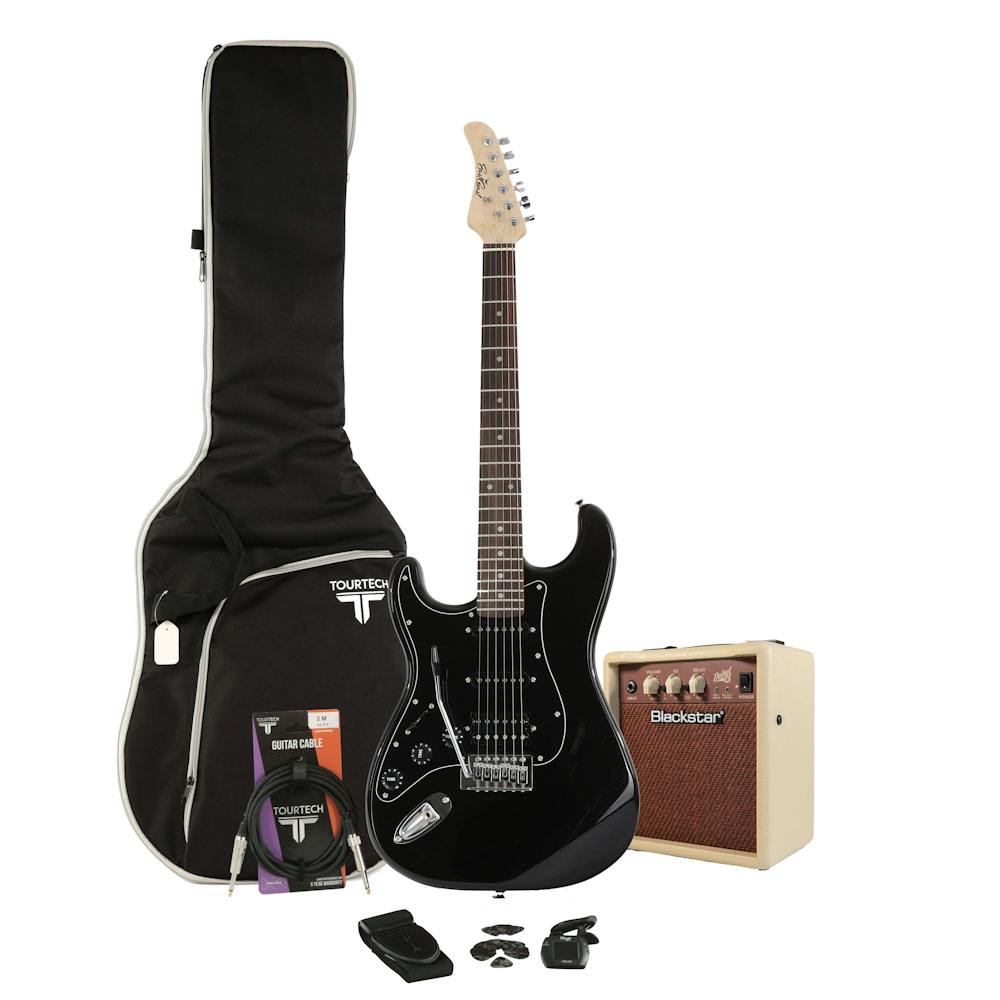 Eastcoast ST2 Black Metallic Left Hand Electric Guitar Starter Pack with 10W Amp and Accessories