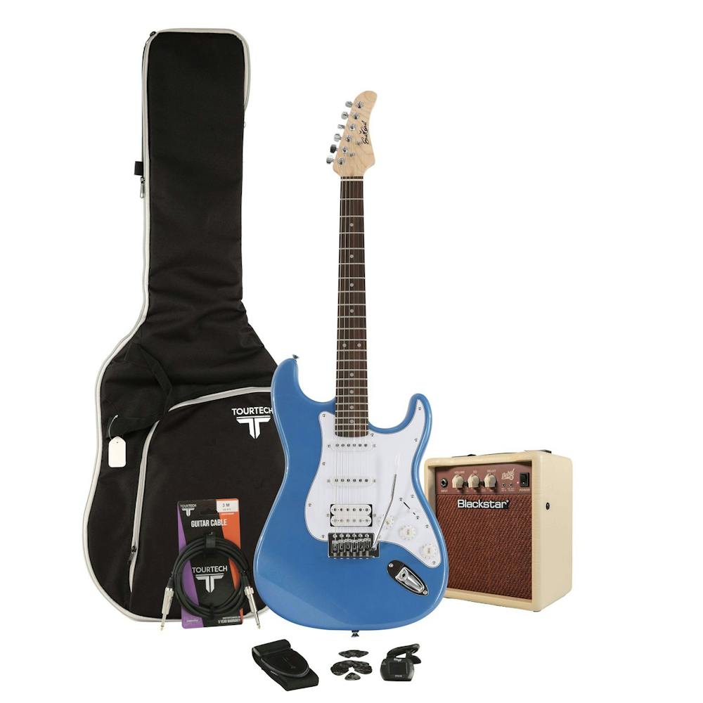 EastCoast ST2 Ocean Blue Metallic Electric Guitar Starter Pack with 10W Amp and Accessories