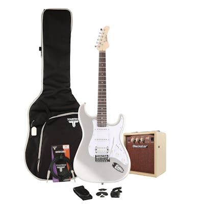 EastCoast ST2 Slick Silver Electric Guitar Starter Pack with 10W Amp and Accessories