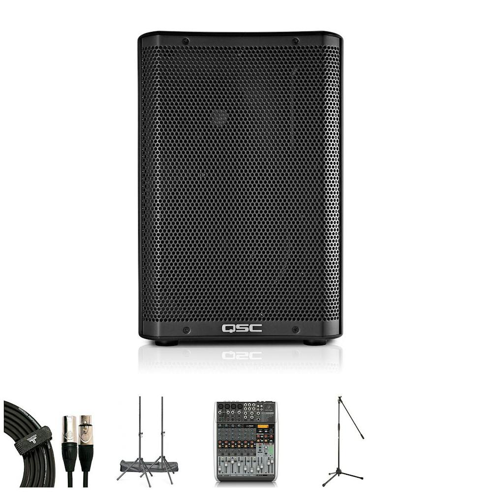 QSC CP8 PA System with SE Electronics V3, Behringer QX1204USb, Stands and Cables