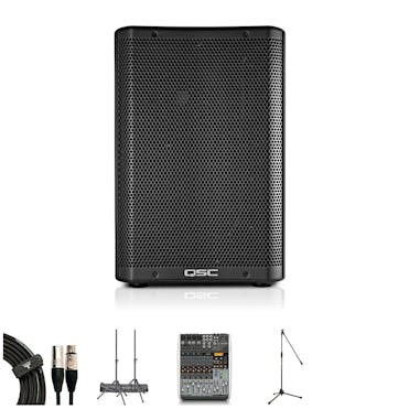 QSC CP12 PA System with SE Electronics V3, Behringer QX1204USB Mixer, Stands & Cables
